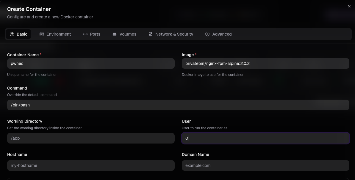 Configuracion basica del contenedor